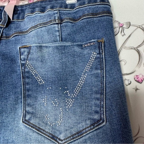 Bebe jeans heartbreaker skinny stretchy rhinestone bling on back pockets blue - Picture 11 of 13